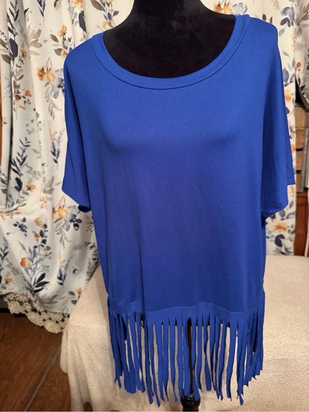 Blue Fringe Hem Women's Top Size 1XL B7